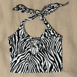 SHEIN Black and White Zebra Print Halter Top